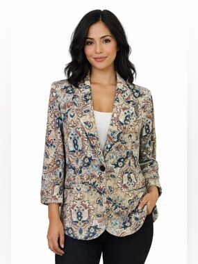Vintage 90s Gitano Tapestry Print Blazer Southwestern Floral Jacket Made in USA